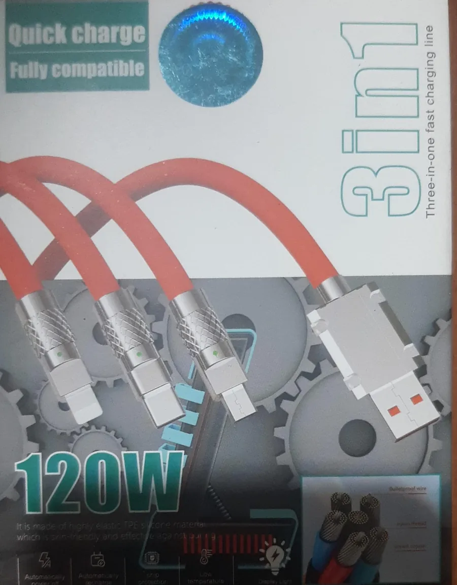 3in1 120W hızlı şarj kablosu